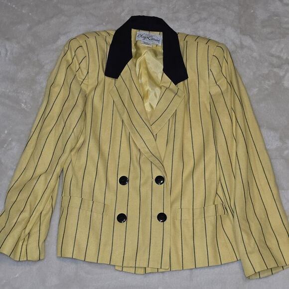Oleg Cassini Jackets & Blazers - Vintage Oleg Cassini Yellow Pinstripe Blazer Size 10 Double Breasted 80s 90s
